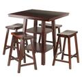 Doba-Bnt 5 Piece Orlando High Table 2 Shelves with 4 Saddle Seat Stools Set, Walnut SA143839
